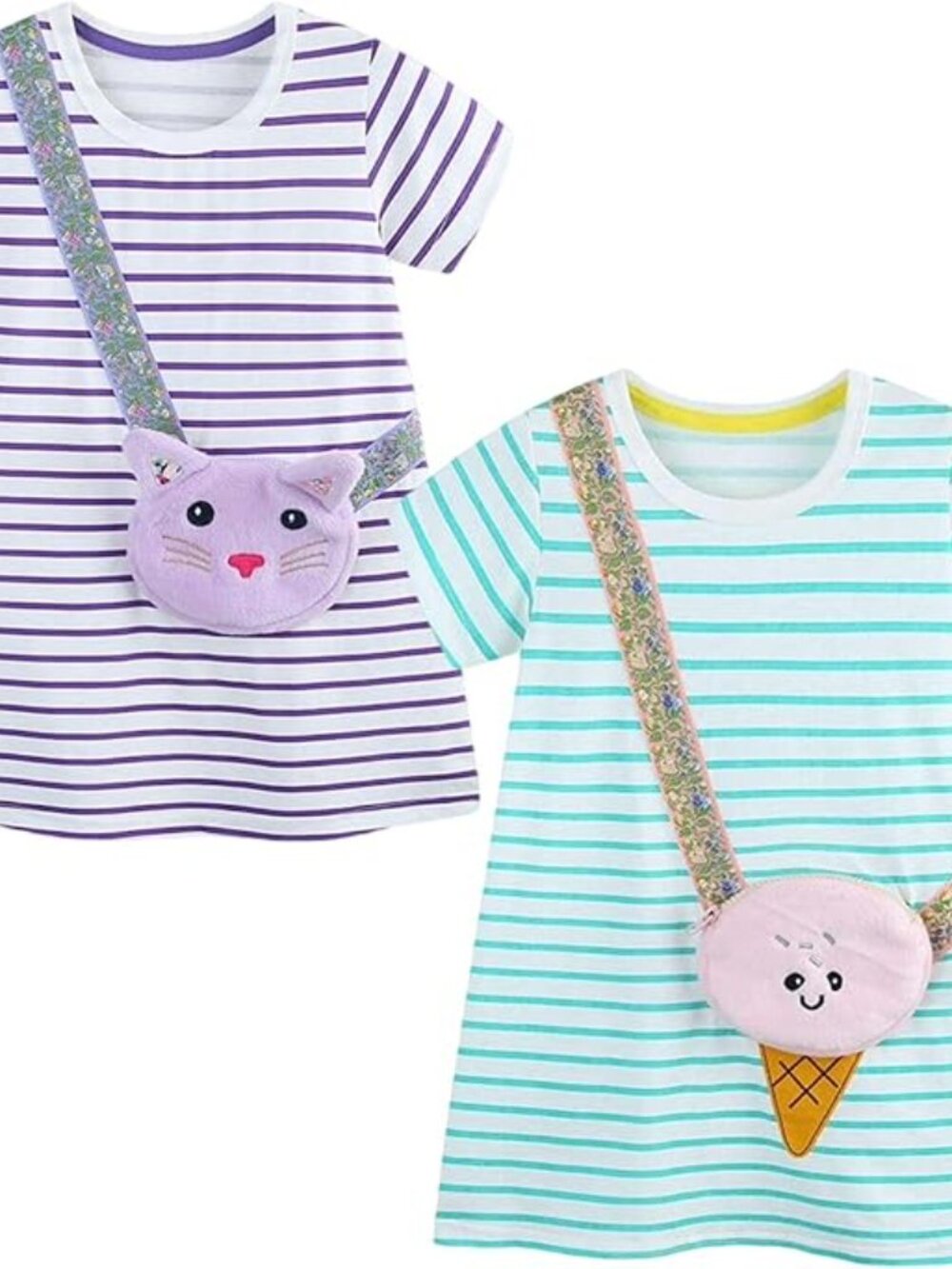 Little Girls Toddler Set of 2 Dresses Striped with purse attached cute NWT 4-5T